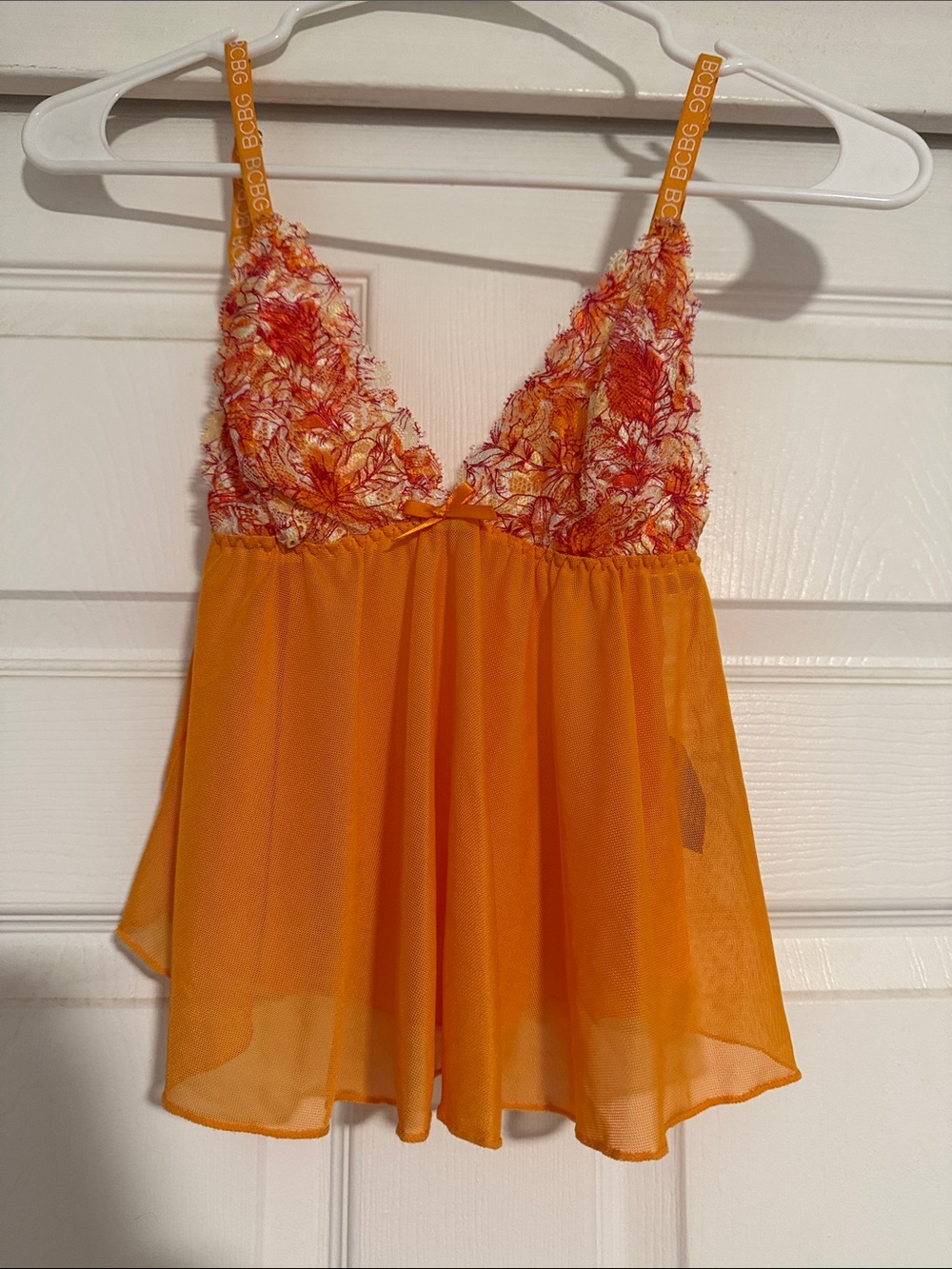 BCBG Orange Floral Lace Mesh Tank